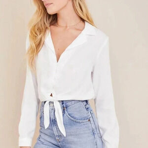 BELLA DAHL long sleeve tie front shirt with elastic back top NWT